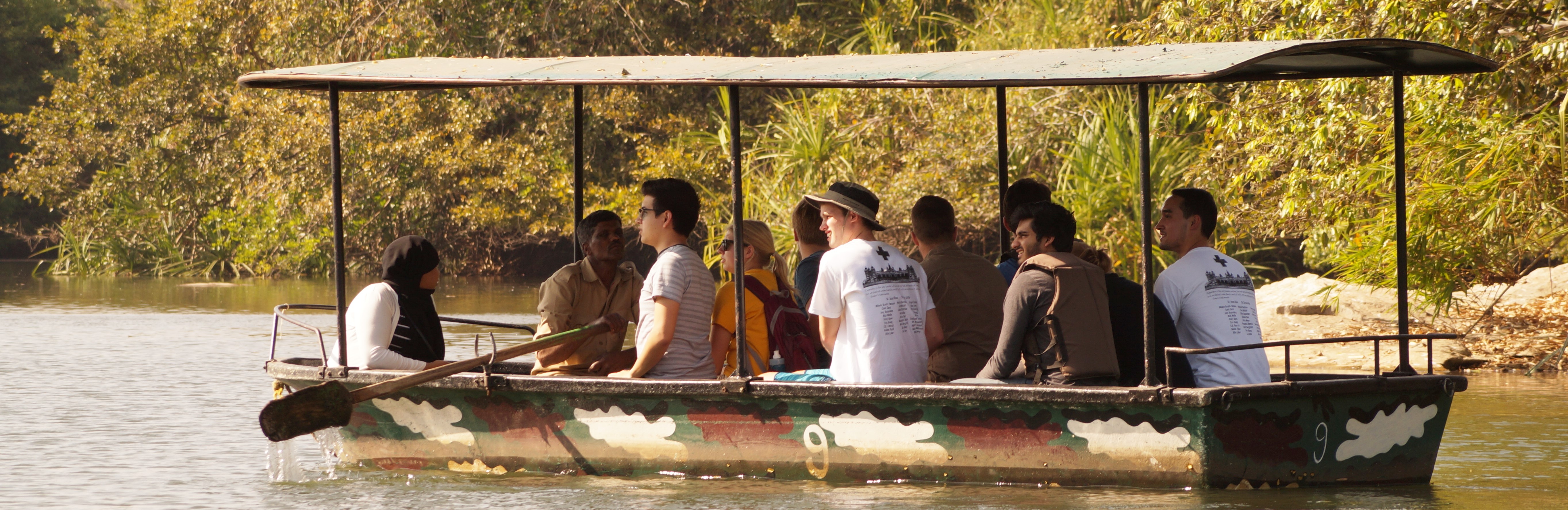 Students on a boat while studying abroad