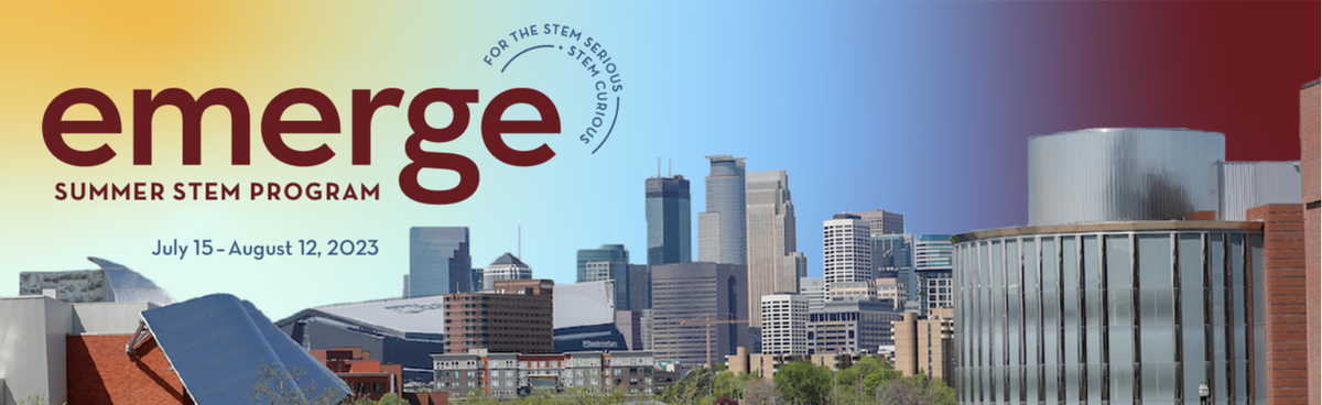 Emerge Summer STEM program banner with photo of downtown Minneapolis