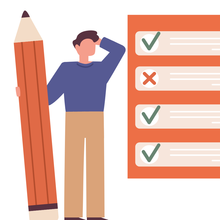 Graphic of a man holding a pencil looking at a checklist